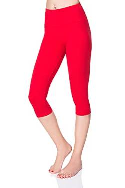 SOFTSAIL Damen 3/4 Leggings Capri Leggings Leggings Damen Lang Sport Baumwolle High Waist Baumwollleggings Frauen Freizeit Relax Bequeme Freizeithose Damen-Hosen Sommer, Rot 40 von SOFTSAIL