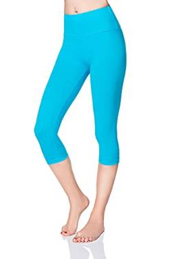 SOFTSAIL Damen 3/4 Leggings Capri Leggings Leggings Damen Lang Sport Baumwolle High Waist Baumwollleggings Frauen Freizeit Relax Bequeme Freizeithose Damen-Hosen Sommer, Türkis 42 von SOFTSAIL