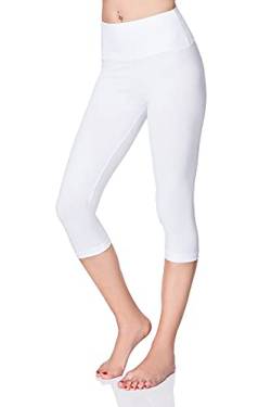 SOFTSAIL Damen 3/4 Leggings Capri Leggings Leggings Damen Lang Sport Baumwolle High Waist Baumwollleggings Frauen Freizeit Relax Bequeme Freizeithose Damen-Hosen Sommer, Weiß 40 von SOFTSAIL