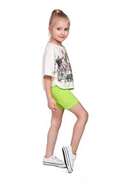 SOFTSAIL Kinder Radlerhose Mädchen – Baumwolle Blickdicht Elastische Sommer Leggings für Sport Freizeit – Kurze Sporthose Tanzhose Shorts für Mädchen, Limette 134-140 - 9-10 Jahre von SOFTSAIL