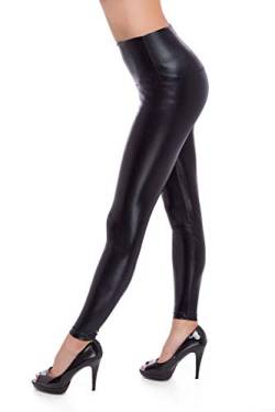 SOFTSAIL Latex Leggings Damen High Waist Sexy Hose Glanz Leggings Wet Look Lederoptik Alltagshose Hohe Taille Elastischer Bund Figurformende Bekleidung, Schwarz 36 von SOFTSAIL