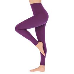 SOFTSAIL Leggings Damen High Waist Bauchkontrolle Blickdicht Yoga Gym Sporthose Damen Lang Figurformend Atmungsaktiv Elastisch Pflaume S/M von SOFTSAIL