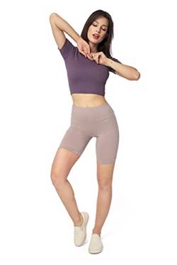 SOFTSAIL Leggings Damen Kurze Hose Leggings Shorts aus Baumwolle für Frauen Radlerhose Sporthose High Waist Biker Sport Damenshorts Sportbekleidung Yoga Pilates Jogging Gym Beige, 38 von SOFTSAIL