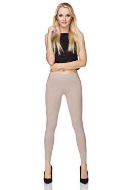 SOFTSAIL Leggings Damen Lang Baumwolle Jogginghose Sport-Leggings Mid Waist Alltagshose Mittlere Taille Elastischer Bund Figurformende Bekleidung für Frauen, Beige XL von SOFTSAIL