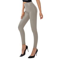 SOGNO D'ORO Damen Kunstleder Leggings High Waist PU Leder Leggings Hose Strumpfhosen Treggins Leggins Fleece Gefüttert,Beige,XXL von SOGNO D'ORO