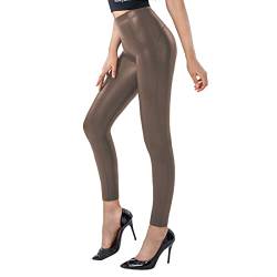 SOGNO D'ORO Damen Kunstleder Leggings High Waist PU Leder Leggings Hose Strumpfhosen Treggins Leggins Fleece Gefüttert,Braun von SOGNO D'ORO