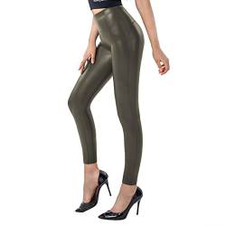 SOGNO D'ORO Damen Kunstleder Leggings High Waist PU Leder Leggings Hose Strumpfhosen Treggins Leggins Fleece Gefüttert,Hellgrün von SOGNO D'ORO