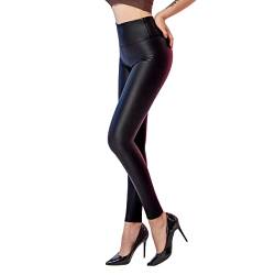 SOGNO D'ORO Damen Kunstleder Leggings High Waist PU Leder Leggings Hose Strumpfhosen Treggins Leggins Fleece Gefüttert,Schwarz,XL von SOGNO D'ORO