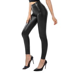 SOGNO D'ORO Damen Kunstleder Leggings High Waist PU Leder Leggings Hose Strumpfhosen Treggins Leggins Fleece Gefüttert,Schwarz von SOGNO D'ORO