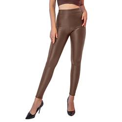 SOGNO D'ORO Damen Kunstleder Leggings Lederhose High Waist Leggings Hose Strumpfhosen Treggins Leggins Kunstleder Leggings Leder Look hüfthoch Thermal Kunstleder Winter von SOGNO D'ORO