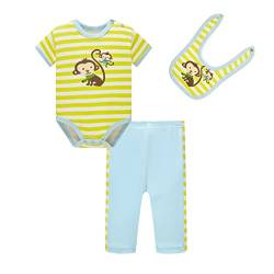 SOIBEEN Entzückende Baby Bodysuit Gestreifte Neugeborene Strampler Jungen mit kwirrenden Lätzchen Unisex 3-teiliges Set 0-6 Monate von SOIBEEN