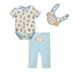 SOIBEEN Entzückende Baby Bodysuit Neugeborene Strampler Jungen Affenmuster mit kwirrenden Lätzchen Unisex 3-teiliges Set 0-6 Monate von SOIBEEN