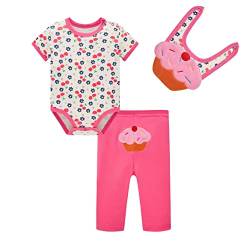 SOIBEEN Entzückende Baby Bodysuit Neugeborene Strampler Mädchen Cupcake Muster mit kwirrenden Lätzchen 3-teiliges Set 9-12 Monate von SOIBEEN