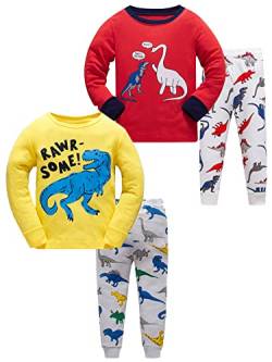 SOIBEEN Jungen Pyjamas Dinosaurier Nachtwäsche Baumwolle Kleinkind Kleidung Kinder Nachtwäsche Langarm PJs Set 4-teiliges Outfit 2-3 Jahre von SOIBEEN