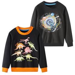 SOIBEEN Jungen Sweatshirt Entzückende Kinder Pullover 2-Pack Raum Dinosaurier Top Shirt Pullover Crew-Ausschnitt Kleidung Langarm Casual Hoddie 4-5 Jahre von SOIBEEN