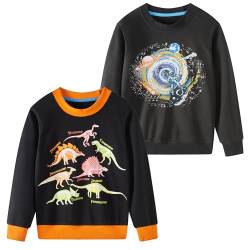 SOIBEEN Jungen Sweatshirt Entzückende Kinder Pullover 2-Pack Raum Dinosaurier Top Shirt Pullover Crew-Ausschnitt Kleidung Langarm Casual Hoddie 7-8 Jahre von SOIBEEN