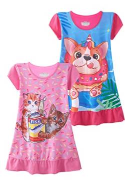SOIBEEN Mädchen Nachthemden 3D Nachthemden 2er-Pack Nachthemd Baumwolle Nachtwäsche für Mädchen 2-9 Jahre, Pyppycata Short Pink Blue, 2-3 Jahre von SOIBEEN