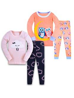 SOIBEEN Mädchen Pyjama Set 100% Baumwolle PJs Kleinkind Langarm Nachtwäsche Kinder Kleidung 2 Stück Outfit 1-12 Jahre, Wolke-Eule, 5-6 Jahre von SOIBEEN