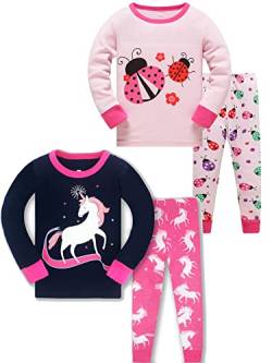 SOIBEEN Mädchen Pyjama Set 100% Baumwolle PJs Kleinkind Langarm Nachtwäsche Kinder Kleidung 2 Stück Outfit 1-8 Jahre, Einhorn-Marienkäfer, 4-5 Jahre von SOIBEEN