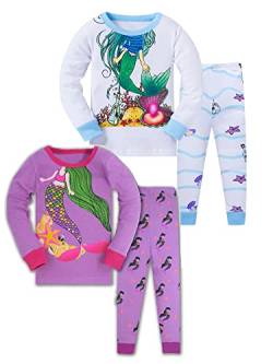 SOIBEEN Mädchen Pyjama Set 100% Baumwolle PJs Kleinkind Langarm Nachtwäsche Kinder Kleidung 2 Stück Outfit 1-8 Jahre, Meerjungfrau-lila-weiß, 2-3 Jahre von SOIBEEN