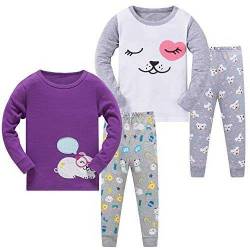SOIBEEN Mädchen Pyjama Set 100% Baumwolle PJs Kleinkind Langarm Nachtwäsche Kinder Kleidung 2 Stück Outfit 1-8 Jahre, Welpen-Stickerei und Aufdruck, 3-4 Jahre von SOIBEEN