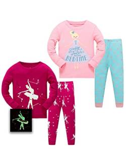 SOIBEEN Mädchen Pyjama Set Pyjama 100% Baumwolle PJs Langarm Kurzarm Nachtwäsche 2-12 Jahre, Ballerinas, 5-6 Jahre von SOIBEEN