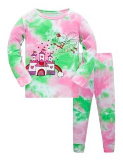 SOIBEEN Mädchen Pyjama Set Tie-Dye Pyjama 100% Baumwolle Nachtwäsche Langarm PJs Kleidung 2-teiliges Set, Tiedye-Fee Schloss, 13-14 Jahre von SOIBEEN