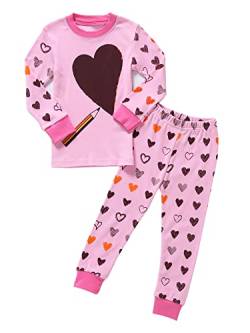 SOIBEEN Mädchen Pyjamas Cartoon Nachtwäsche Baumwolle Kleidung Kinder Nachtwäsche Langarm PJs Set 2-teiliges Outfit Rosa Herz 5-6 Jahre von SOIBEEN