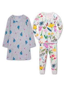 SOIBEEN Mädchen-Schlafanzug-Set, 100 % Baumwolle, langärmelig, kurzärmelig, Nachtwäsche für 2–12 Jahre, Nachthemd mit floralem Wal, 2-3 Jahre von SOIBEEN