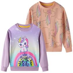 SOIBEEN Mädchen Sweatshirt Entzückende Kinder Pullover 2-Pack Einhorn Top Shirt Pullover Pullover Rundhalsausschnitt Langarm Freizeitkleidung Frühling Herbst Baumwolle Hoddie 3-4 Jahre von SOIBEEN