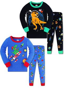 SOIBEEN Pyjamas für Jungen Dinosaurier Nachtwäsche Baumwolle Kleidung Kinder Nachtwäsche Langarm PJs Set 4-Stücke Set 5-6 Jahre von SOIBEEN