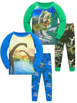 SOIBEEN Pyjamas für Jungen Dinosaurier Nachtwäsche Baumwolle Kleidung Kinder Nachtwäsche Langarm PJs Set 4-teiliges Outfit 11-12 Jahre von SOIBEEN
