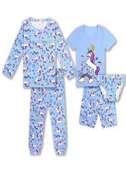 SOIBEEN Pyjamas für Mädchen Einhorn Pyjamas 100% Baumwolle PJs 1-2 Jahre Langarm Kurzarm Unterwäsche 5-teiliges Set Nachtwäsche von SOIBEEN