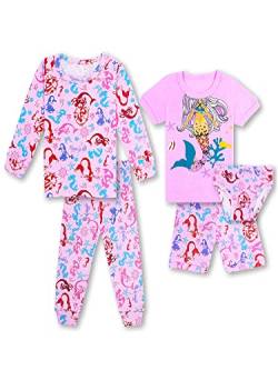 SOIBEEN Pyjamas für Mädchen Meerjungfrau Pyjamas 100% Baumwolle PJs 2-3 Jahre Langarm Kurzarm Unterwäsche 5-teiliges Set Nachtwäsche von SOIBEEN