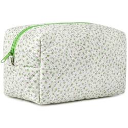 SOIDRAM Gesteppte Kosmetiktasche mit Blumenmuster, Puffy Coquette Make-up-Tasche, Green Ditsy, Small von SOIDRAM