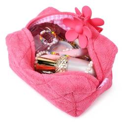 SOIDRAM Gesteppte Kosmetiktasche mit Blumenmuster, Puffy Coquette Make-up-Tasche, Knallpink (Hot Pink), Medium von SOIDRAM