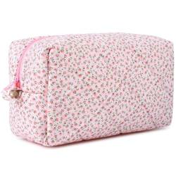 SOIDRAM Gesteppte Kosmetiktasche mit Blumenmuster, Puffy Coquette Make-up-Tasche, Pink Ditsy, Medium von SOIDRAM