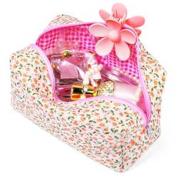 SOIDRAM Gesteppte Kosmetiktasche mit Blumenmuster, Puffy Coquette Make-up-Tasche, pink floral, Medium von SOIDRAM