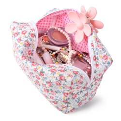 SOIDRAM Gesteppte Make-up-Tasche mit Blumenmuster, Puffy Coquette Make-up-Tasche, Blau/Rosa Blumenmuster, Medium von SOIDRAM