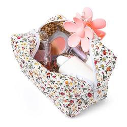 SOIDRAM Gesteppte Make-up-Tasche mit Blumenmuster, Puffy Coquette Make-up-Tasche, Gartenblumen, Small von SOIDRAM