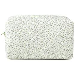 SOIDRAM Gesteppte Make-up-Tasche mit Blumenmuster, Puffy Coquette Make-up-Tasche, Green Ditsy, Medium von SOIDRAM