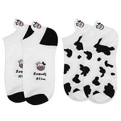 SOIMISS 2 Paare Damen Beiläufig Knöchelsocken Kuhmuster Niedliche Socken Lustige Tiersocken Kurze Socken Passend für Frühling Sommer Herbst Winter Tragen (süße Milch + Kuhflecken) von SOIMISS