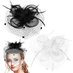 SOIMISS 2 Stück Damen Fascinators Hut 20Er 50Er Retro Tea Party Hut Pillbox Hüte Braut Diademe Kopfbedeckung mit Schleier für Frauen Mädchen von SOIMISS