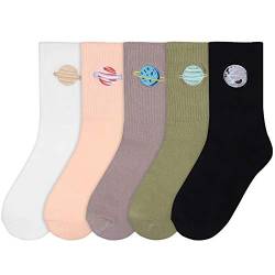 SOIMISS 5 Paare Damen Planet Socken Lustige Socken Baumwolle - Wadensocke Socken Astronaut Damen Schlauchsocken Socken Für Damen Winter Fräulein Mädchen Bestickte Socken Gekämmte Baumwolle von SOIMISS