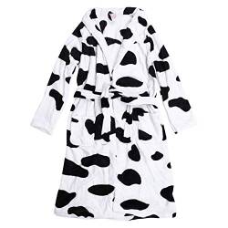 SOIMISS Damen Korallen Fleece Bademantel Plüsch Kuh Muster Weiche Kimono Robe Bequeme Warme Nachtwäsche für Frauen Teenager Mädchen (L) von SOIMISS