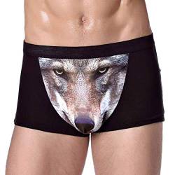 SOIMISS Herren Sexy 3D Wolf Kopf Tier Drucken Unterwäsche Boxer Briefs Stretch Modal Unterhose Größe L (Schwarz) von SOIMISS