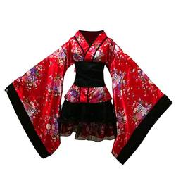 SOIMISS Kimono, kurz, Kostüm, für Erwachsene, traditionell, japanisch, Polyester, Yukata, Sakura, V-Ausschnitt, Kimono, Party, Cosplay, Outfit für Party, Damen, Mädchen, Geschenk XXL (schwarz), rot, M von SOIMISS