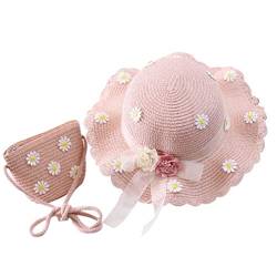 SOIMISS Mädchen Strohhut Gänseblümchen Sun Hut mit Schulter Strohbeutel Set Kinder Sommerhut Blume Strand Hut Tasche Welle Weit Sonnenschutz Hut strohtaschen Beanie Mütze Für Kleinkind von SOIMISS