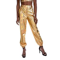 SOIMISS Rave Outfit Rave Outfit 1Pc Weiblich Lose Hip-Hop Hoch Goldene Hosen Glänzende Taille Rave Kleidung für Atmungsaktive Hosen Hose Dame Jogginghose Taillierte Astronaut Kostüm Astronaut Kostüm von SOIMISS