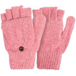 SOIMISS Rosa Wolle Halbfinger Winterhandschuhe Gestrickte Warme Handschuhe mit Flip Cover Kaltwetterhandschuh Handschuhe Handwärmer von SOIMISS